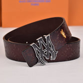 Amiri Belt dark brown cross grain Golden deer logo